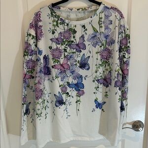 Floral Butterfly Print Women's Top - Multicolor 2XL